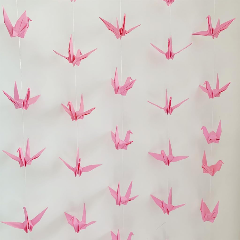 YMASELA Large Pink Origami Crane Hanging Garland 53ft X4 Strings