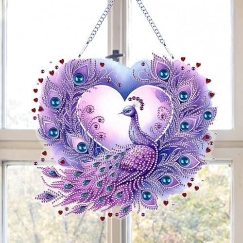 Beautiful Animals Diamond Art Kit - 5D Diamond Hanging Ornament Purple Peacock
