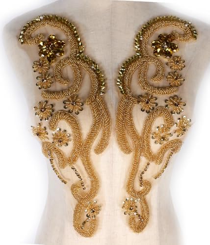 Gold Shiny Beaded Rhinestone Applique Patch for Sew on
