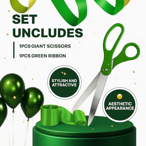 25 Inch Giant Scissors with Green Ribbon Cutting Ceremony Kit
