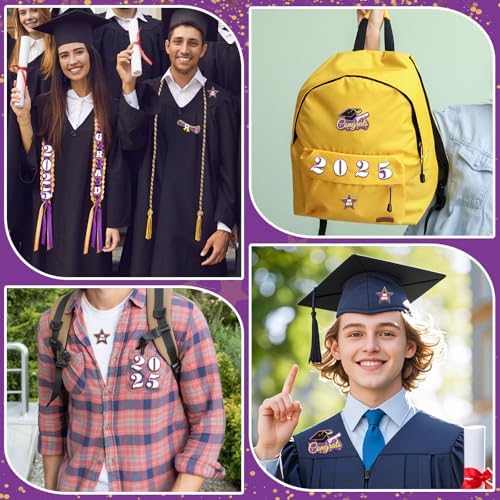 JUNEBRUSHS Graduation Leis 2025 Gold Purple Ribbon Set