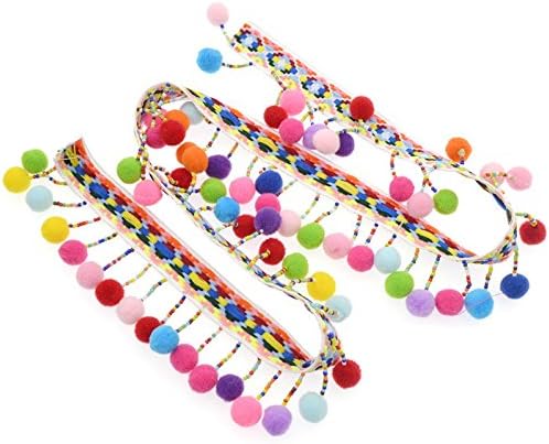 Yalulu Rainbow Pom Pom Tassel Trim Fringe Ribbon for DIY Sewing