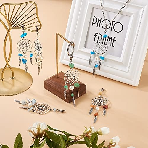 KISSITTY 28pcs Dream Catcher Charms with Gemstone and Pearl Beads
