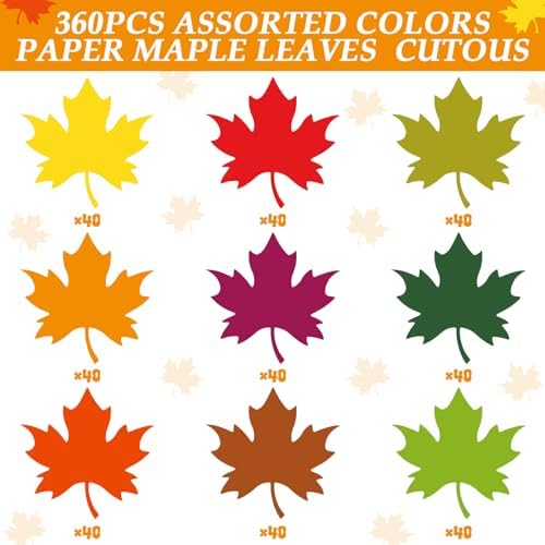 Kisston 360 Pcs Fall Leaf Cutouts for Bulletin Board