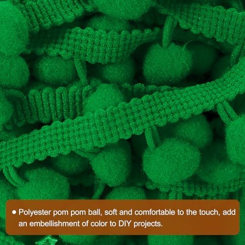 Uxcell Pom Pom Ball Fringe Trim 20 Yards Dark Green