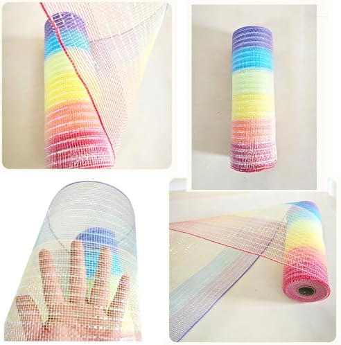 3 Rolls Rainbow Deco Mesh Ribbon for Wreath Making and DIY Crafts