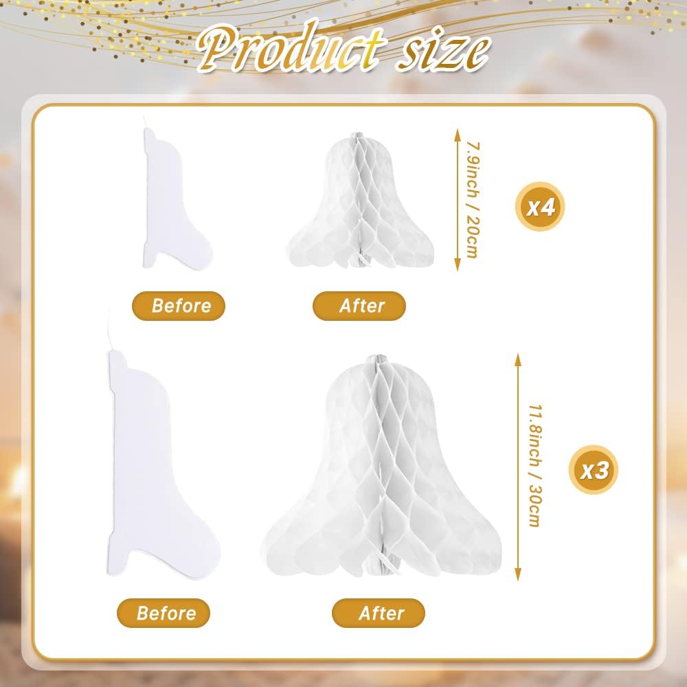 HUIANER White Honeycomb Bells 7pcs Wedding Hanging Decor