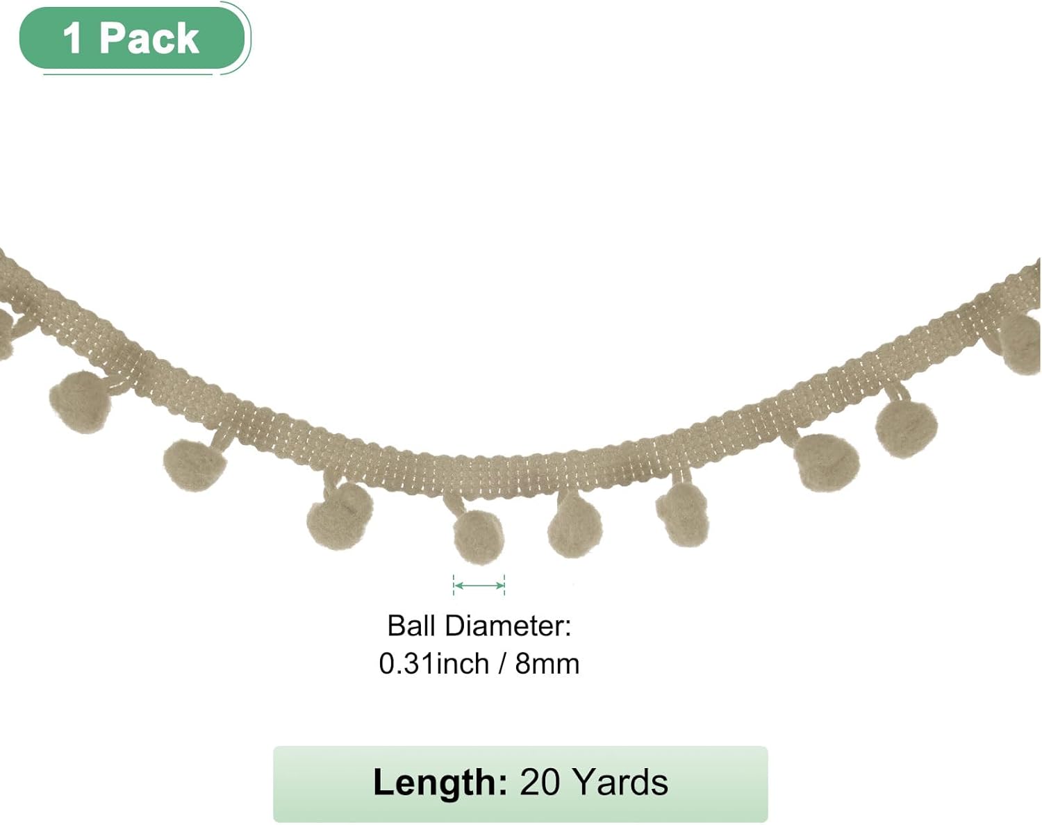 Pom Pom Ball Fringe Trim Ribbon 20 Yards Light Khaki