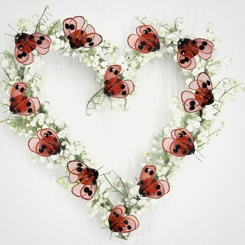 Red and Black Glitter Ladybug Floral Picks - 24 Pack