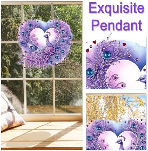 Beautiful Animals Diamond Art Kit - 5D Diamond Hanging Ornament Purple Peacock