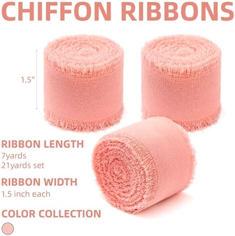 3 Rolls Blush Pink Chiffon Ribbon with Frayed Fringe