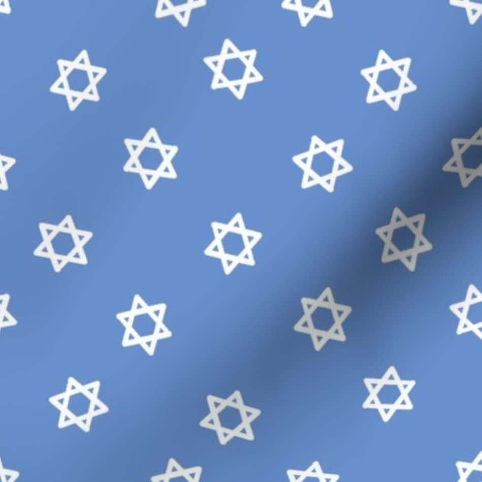 Spoonflower Fabric Star of David Hanukkah Blue Winter Menorah Chiffon Fat Quarter