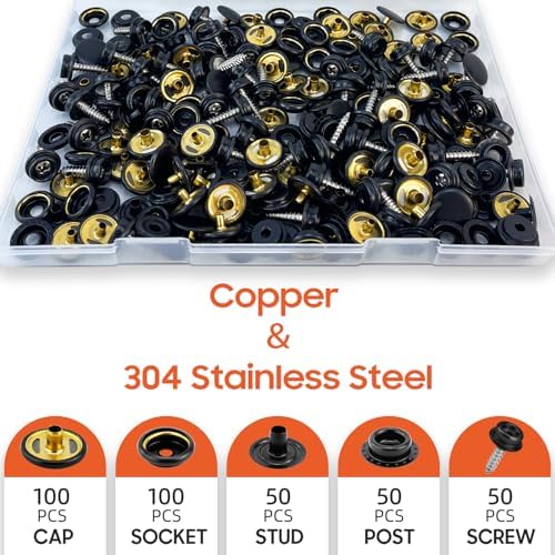 HAPDEN 350 Pcs Marine Grade Stainless Steel Boat Cover Snaps Kit Black