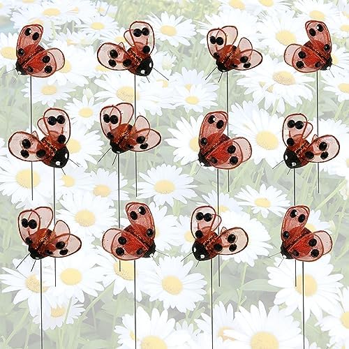 Red and Black Glitter Ladybug Floral Picks - 24 Pack