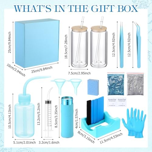Baderke 20 Pcs Snow Globe Tumbler DIY Kit Blue