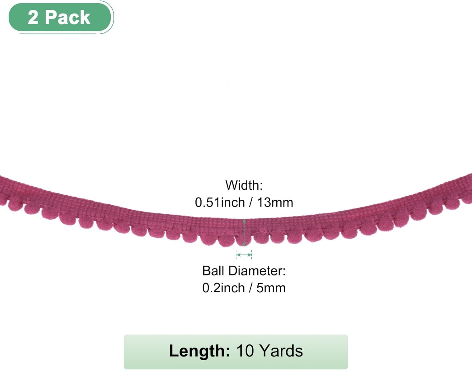 2-Pack Pom Pom Fringe Trim Ribbon for Sewing