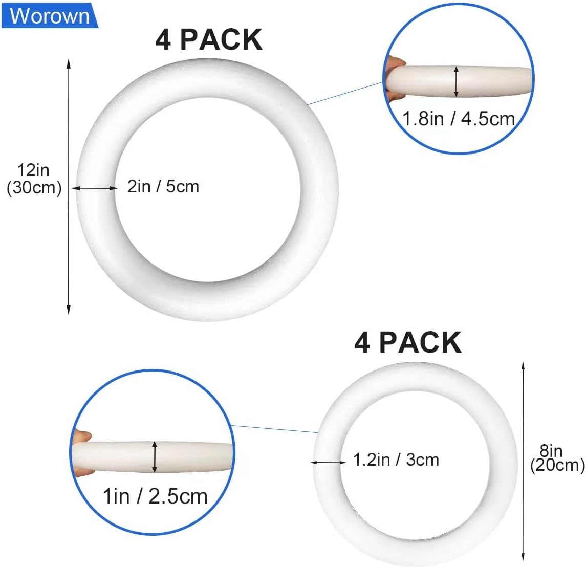 Worown 8 Pcs Foam Wreath Forms 8 12 Inch