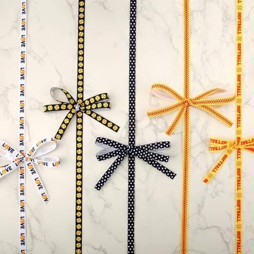 6 Rolls Baseball Ribbons for Sports Events and Gift Wrapping