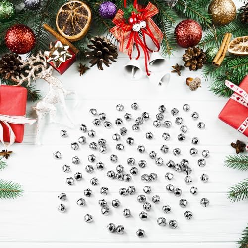100pcs Jingle Bells for Crafting and Holiday Decorations Silver