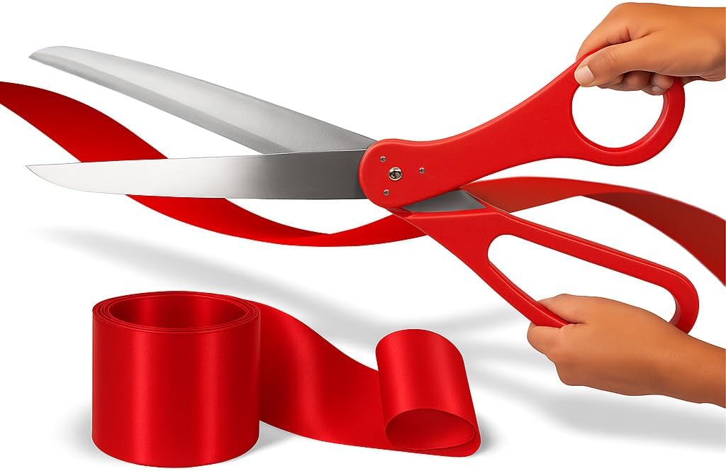 Grand Opening Ribbon Cutting Kit with 25 Scissors and Red Ribbon