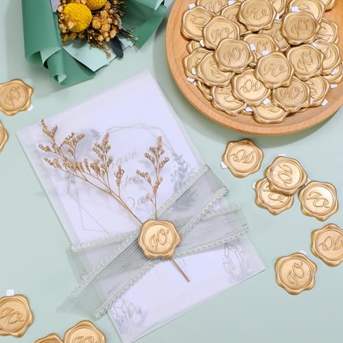 Yoption Wax Seal Stickers 50 Pcs Light Gold Initial Alphabet Envelope Seals