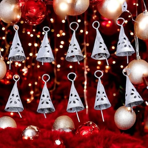 10 Pcs Silver Metal Tin Bells for Christmas Decorations