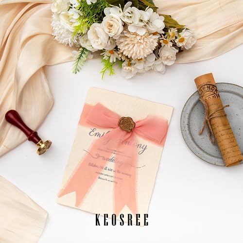 3 Rolls Blush Pink Chiffon Ribbon with Frayed Fringe