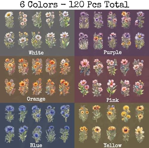 Knaid 120 Pieces Watercolor Flower Stickers Set