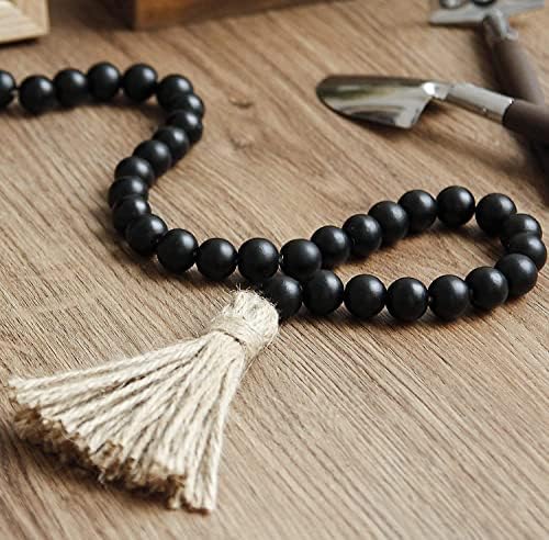 Farmhouse Wood Beads Garland with Tassels Black