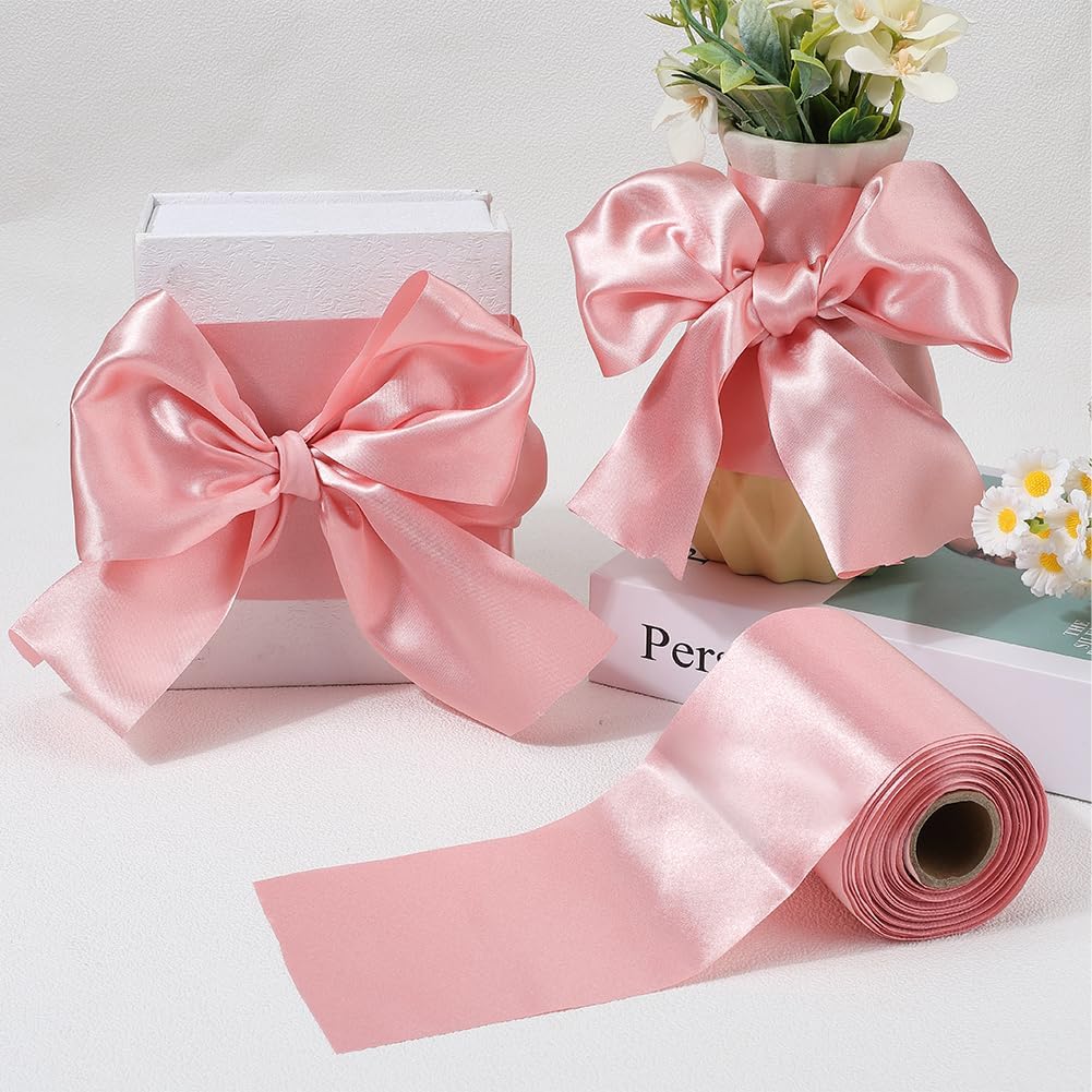 4 Inch Double Face Pink Satin Ribbon for Wedding and Crafts