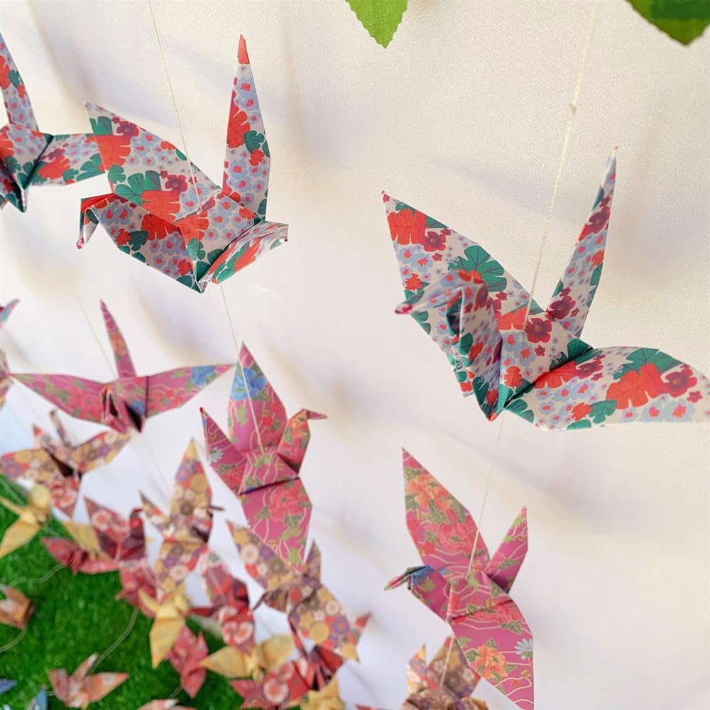 Japanese Washi Paper Crane Garlands 4 Strings x 43ft Mixed Patterns