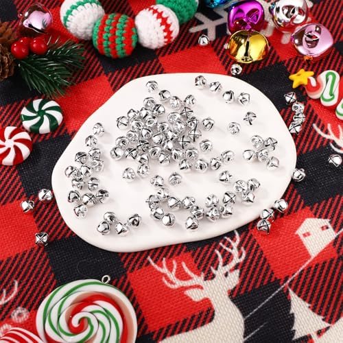 100pcs Jingle Bells for Crafting and Holiday Decorations Silver