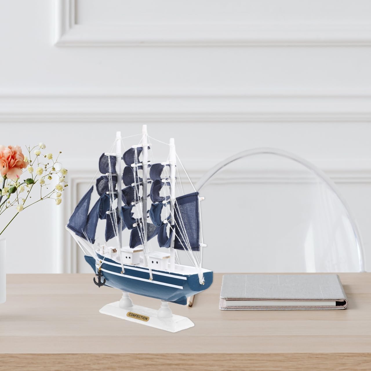 Veemoon Coastal Tabletop Miniature Sailing Boat Wooden Model Ship Decor