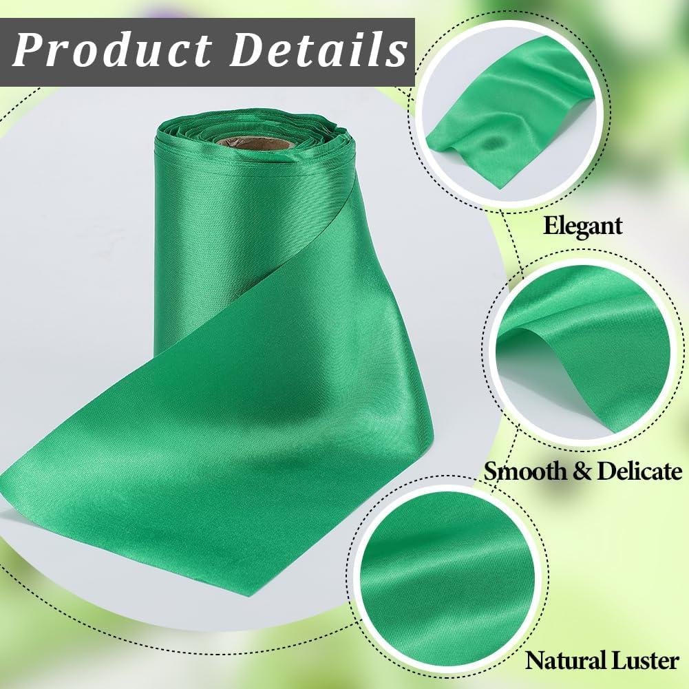 Extra Wide 4 Inch Green Polyester Satin Ribbon for Crafts and Sewing