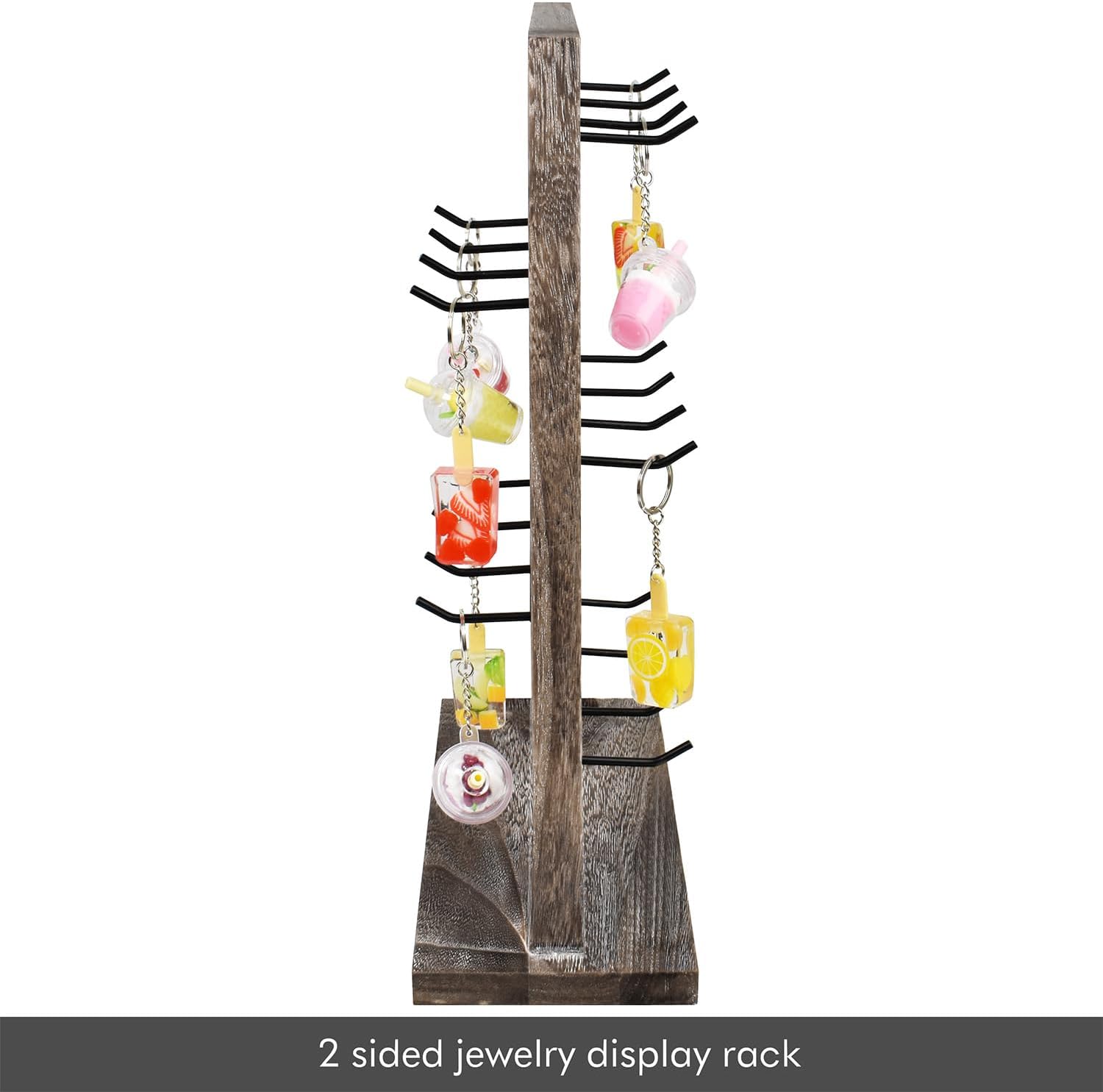 Ikee Design 5 Tiers Wooden Jewelry Display Rack with 20 Removable Metal Hooks