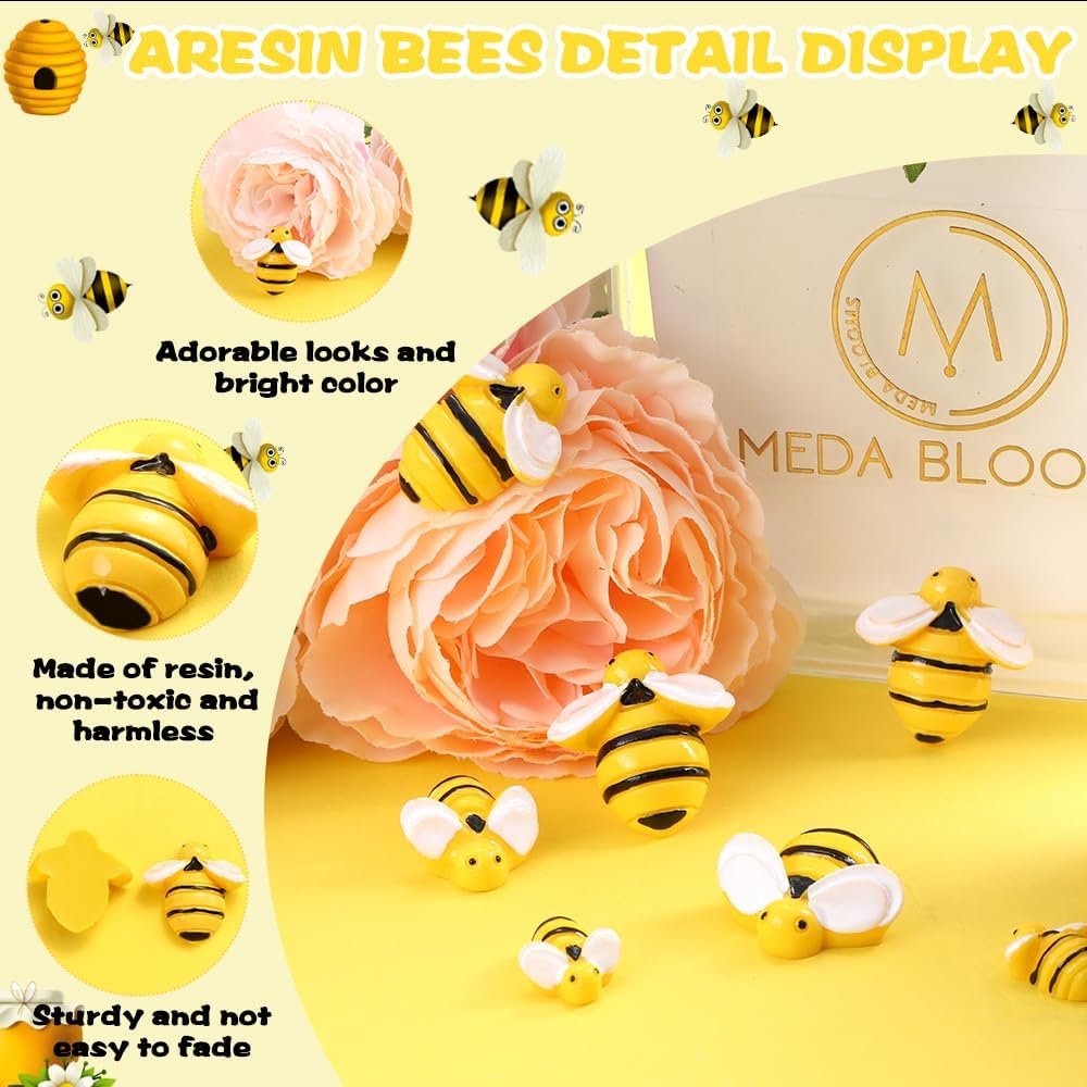 120Pcs Bumble Bee Decor Resin Charms for DIY Crafts