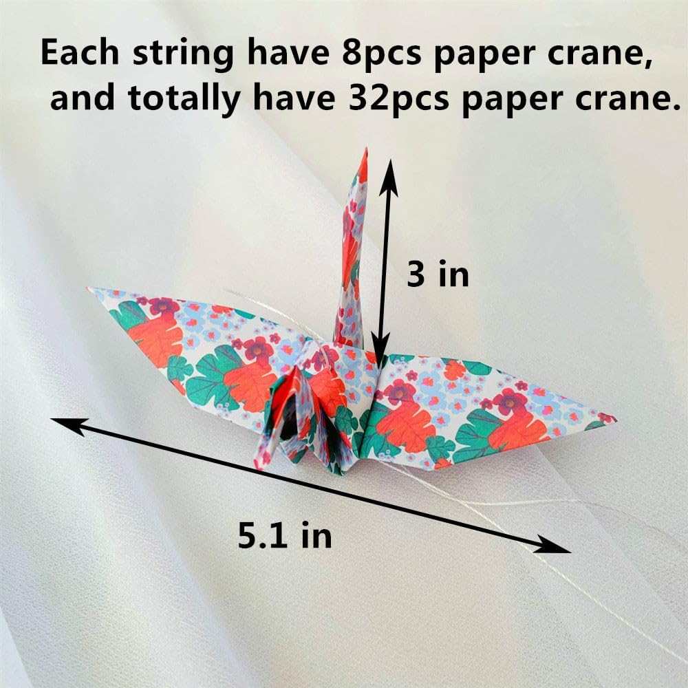 Japanese Washi Paper Crane Garlands 4 Strings x 43ft Mixed Patterns