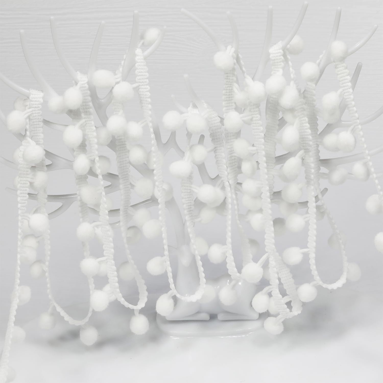 18 Yards White Fringe Trim with 12mm Pompoms for DIY Crafts