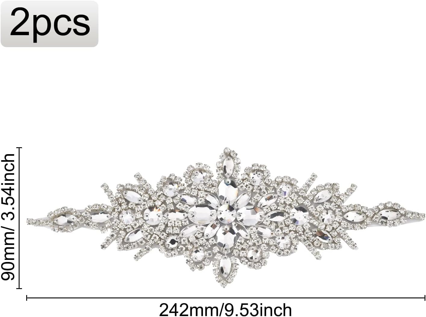 Fingerinspire 2pcs Rhinestone Applique for Wedding Dress