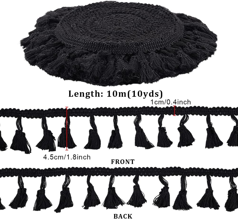 PH PandaHall 109 Yards Black Tassel Fringe Trim