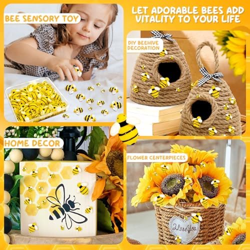 X Hot Popcorn 130 Pcs Mini Resin Bee Decorations