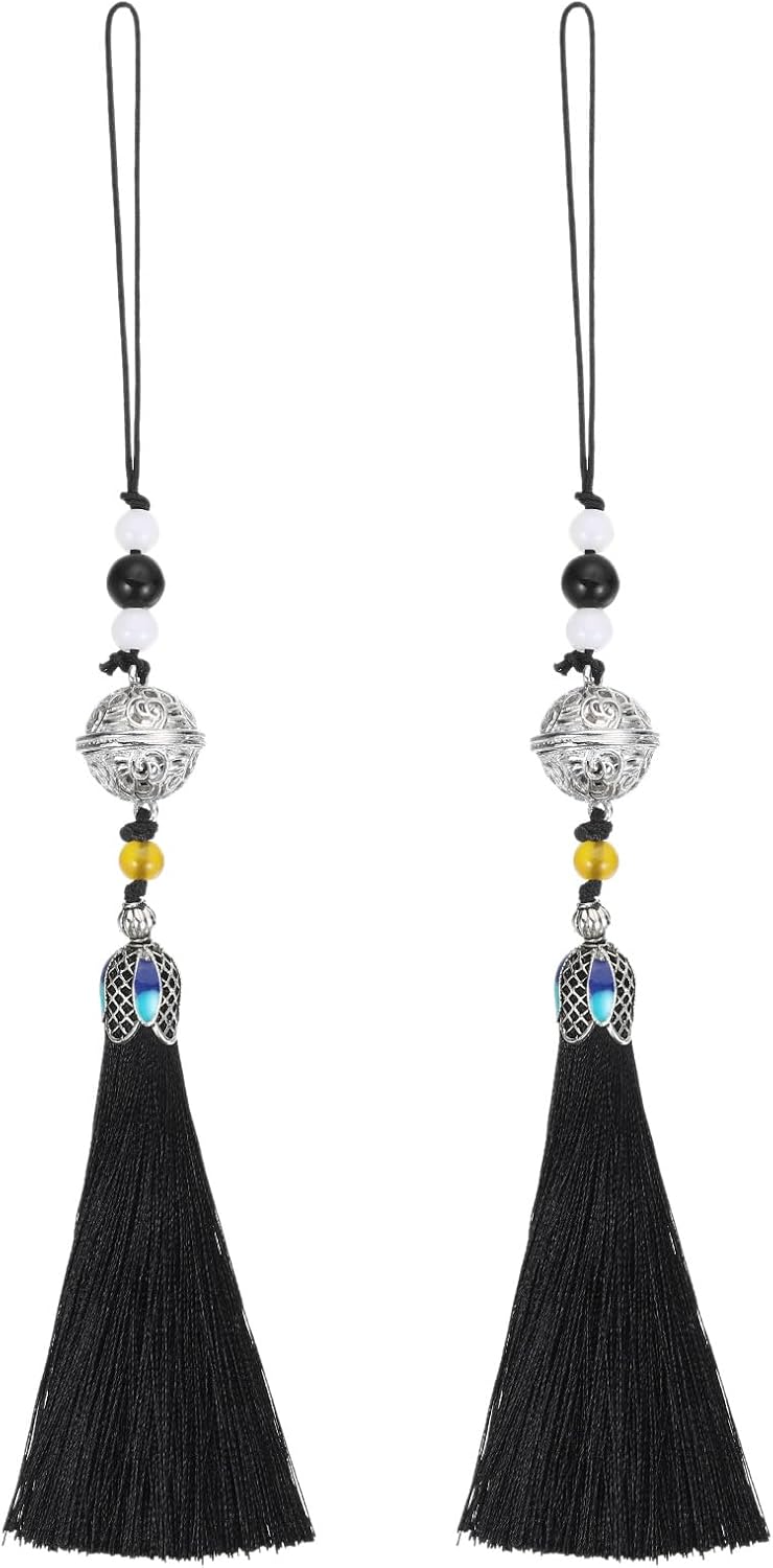 Uxcell Black Tassel Pendant with Bell 2 Pcs 19cm