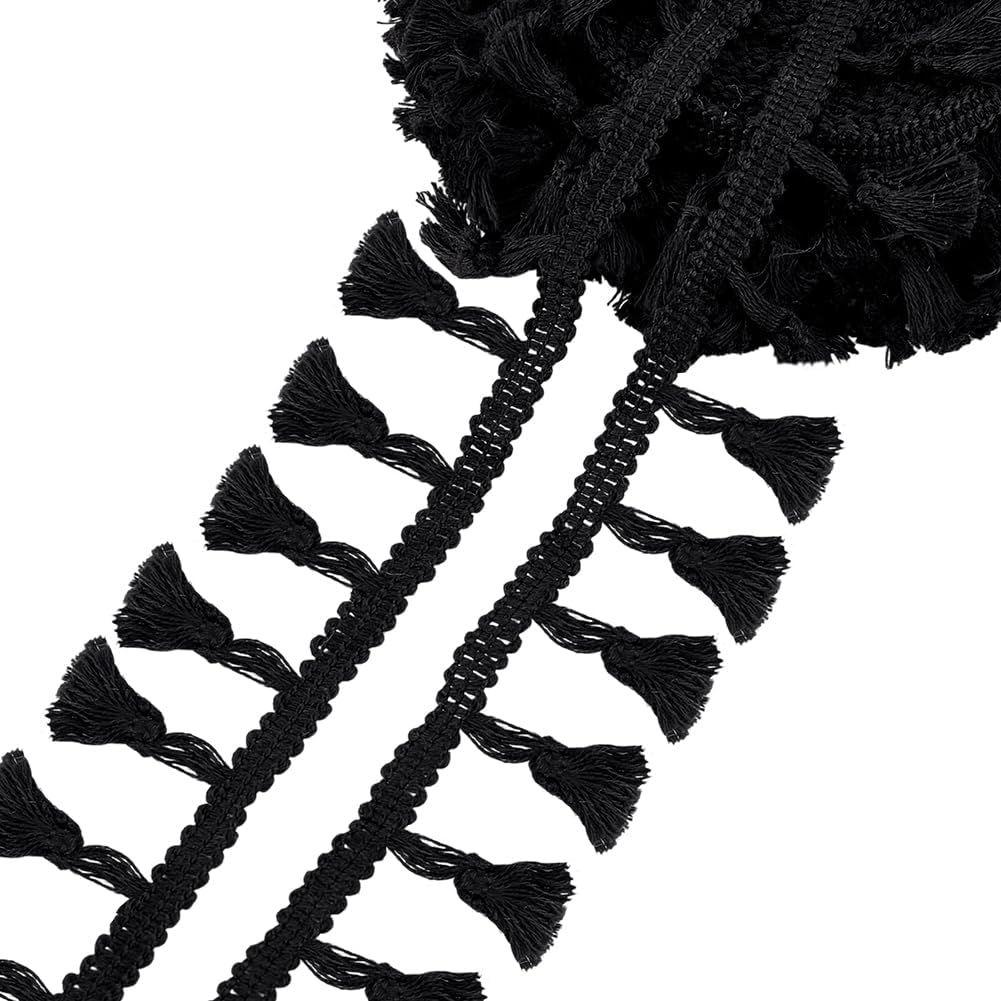 PH PandaHall 109 Yards Black Tassel Fringe Trim