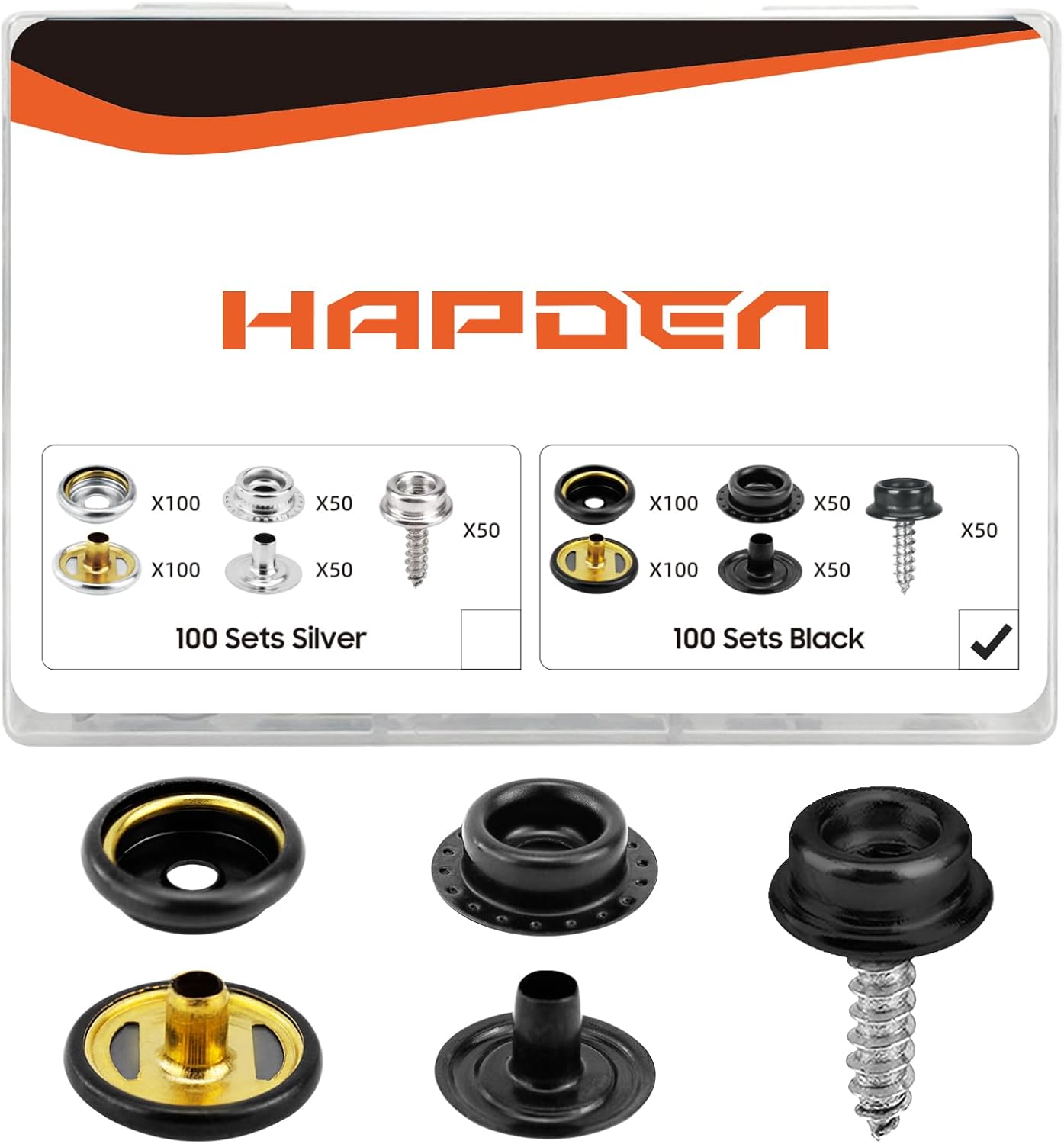 HAPDEN 350 Pcs Marine Grade Stainless Steel Boat Cover Snaps Kit Black