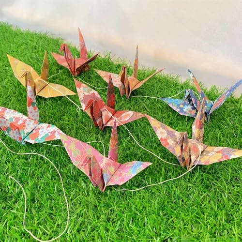 Japanese Washi Paper Crane Garlands 4 Strings x 43ft Mixed Patterns