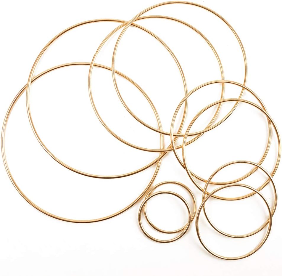 BigOtters Dream Catcher Rings Set of 10 Gold Metal Hoops