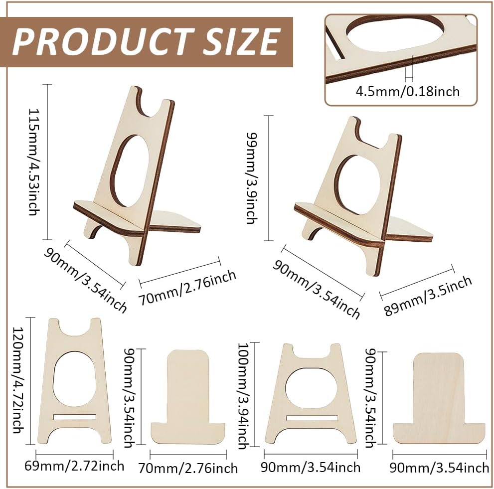 BENECREAT 8 Set Mini Easels 2 Styles Almond White Wooden Display Stands