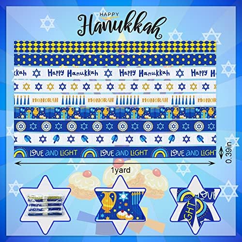 9 Piece Hanukkah Grosgrain Ribbons 38 Chanukah Blue White Decor