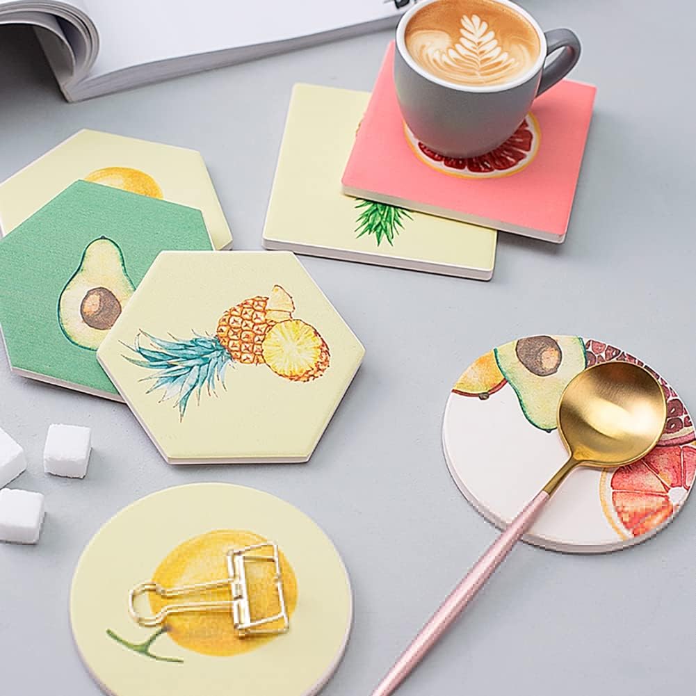 HooAMI Sublimation Coasters 6pcs Hexagon Ceramic with Cork Backing Pads