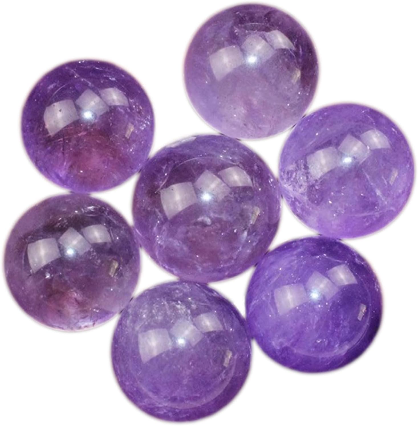 7 Pcs Amethyst Round Smooth Beads for DIY Jewelry Chakra Balancing